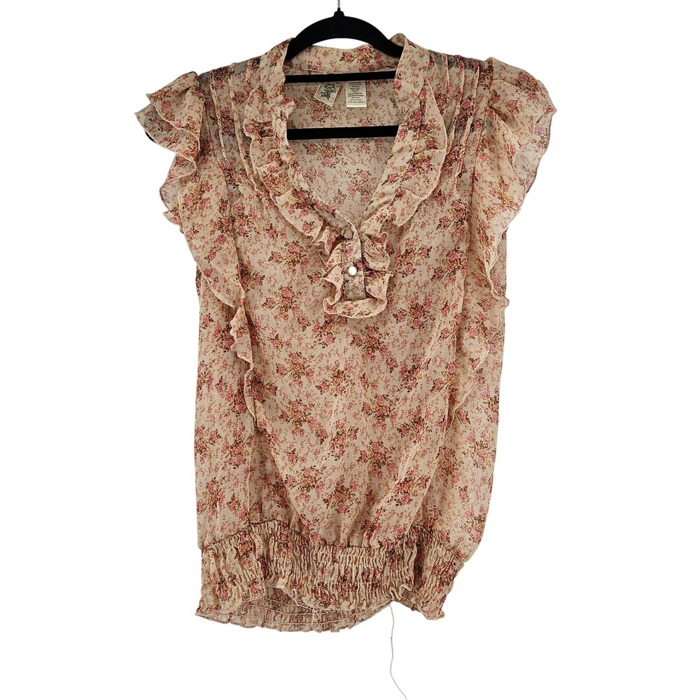 Floral Ruffle Sheer Top Blouse Romantic Coquette Fairy Small‎ Dainty
